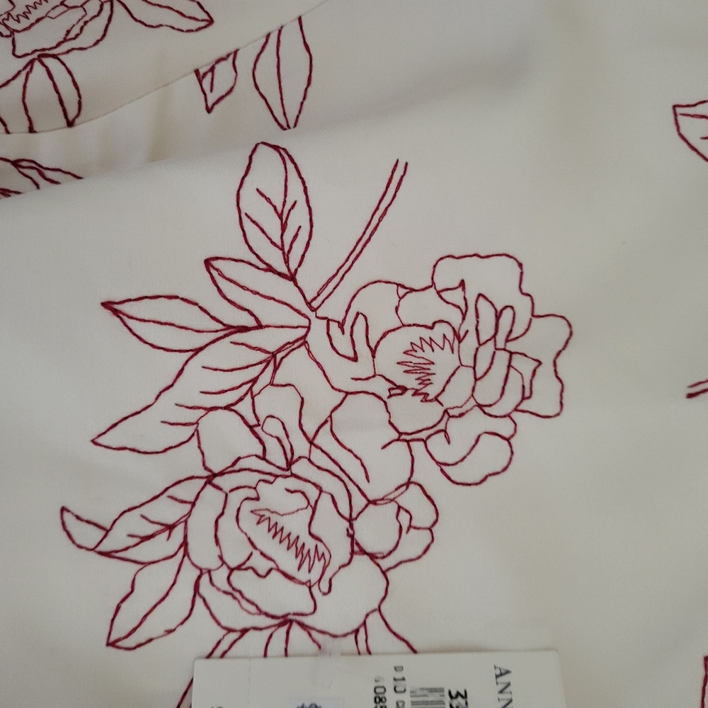 Ann Taylor dress Womens 6 Cream Red Stitched Flowers Sleeveless - Picture 11 of 16